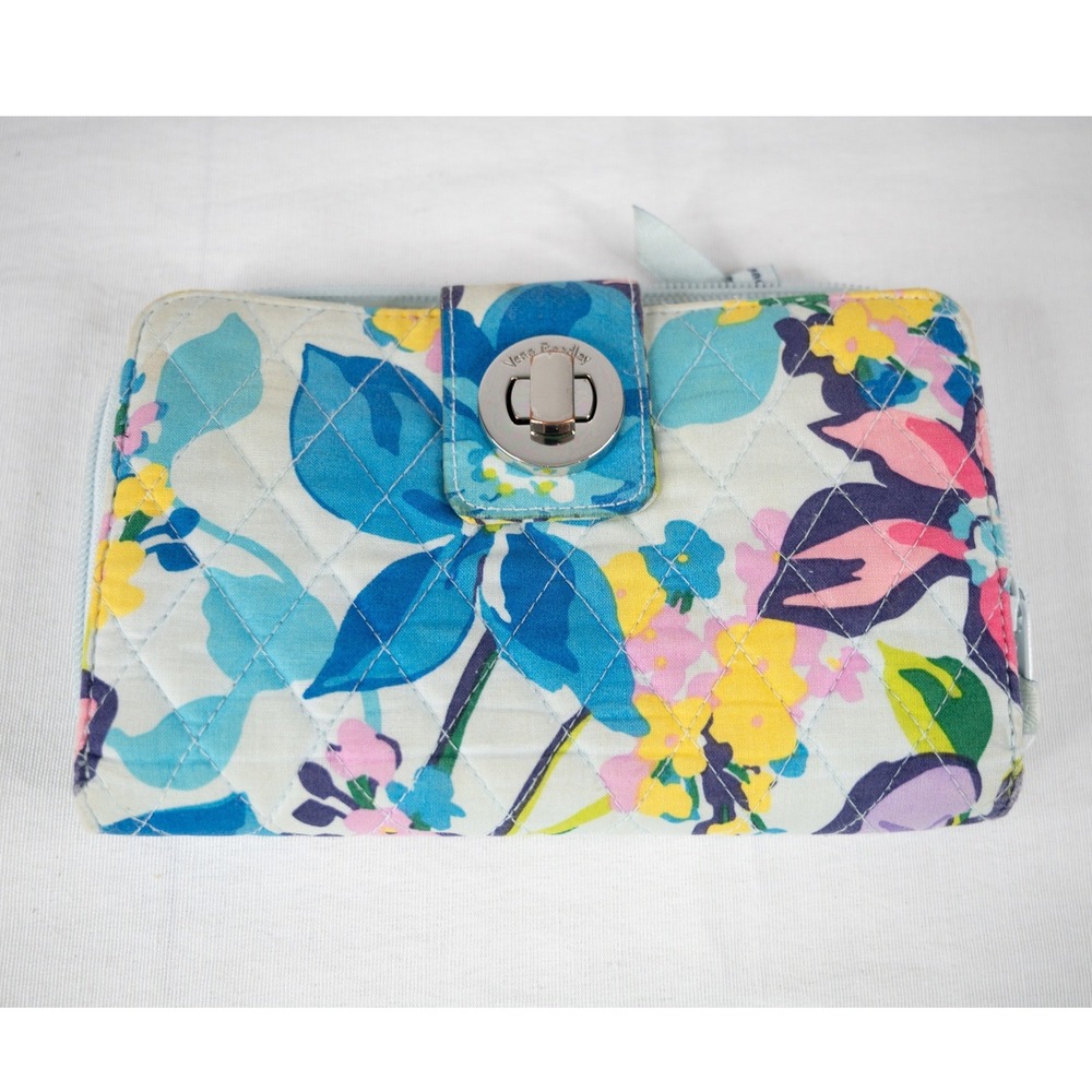Vera Bradley Turnlock Wallet Women Marian Floral Blue RFID